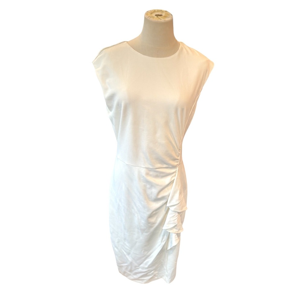 J. McLaughlin Olivia Dress Ivory White Ruffle Sheath S NWT Graduation Bride